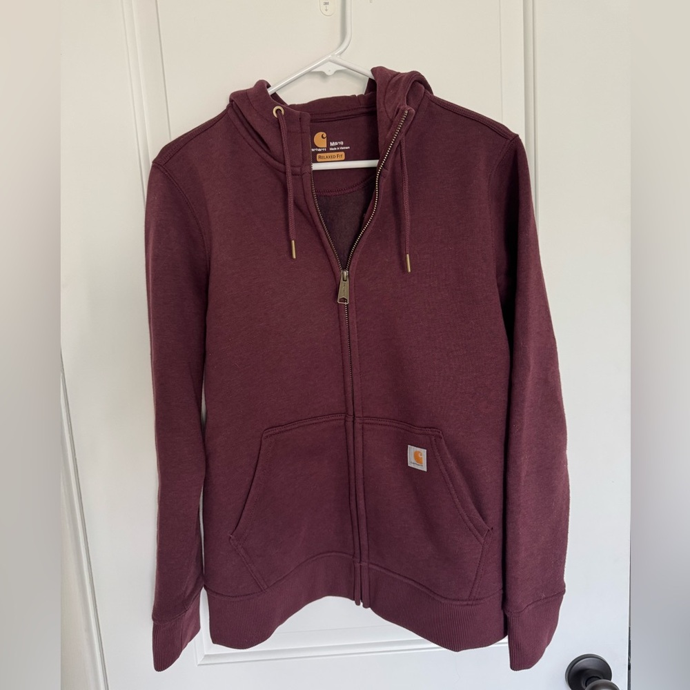 Carhartt Relaxed Fit Zip Up Hoodie In Maroon | Size: Medium